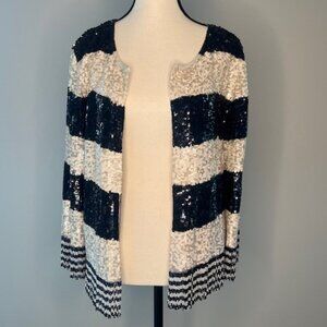 Calypso Women's Sequenced, Fringe Beaded, blazer, White blue black, size Medium